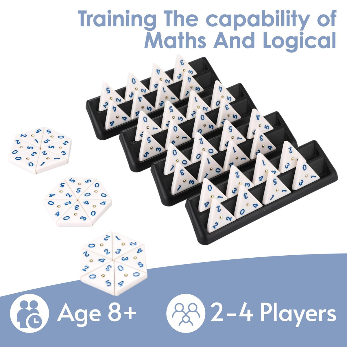 Demteric triangle domino tiles size indicating comfortable grip for all ages