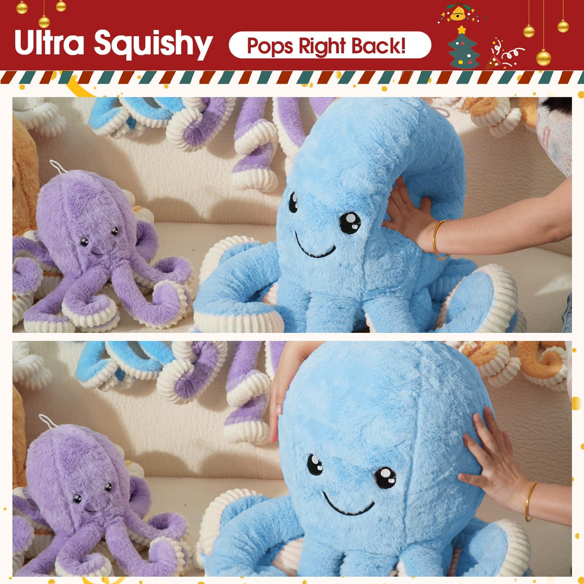 DENTRUN purple 32-inch octopus plush, giant plush for lounging