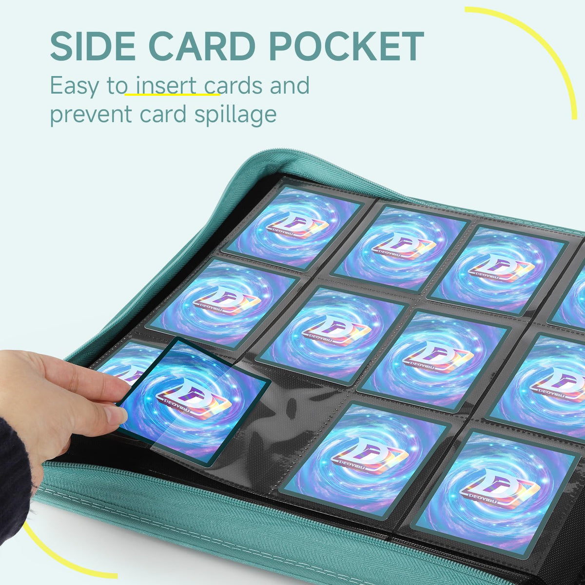Deoyibu side pocket design prevents spills and card loss.