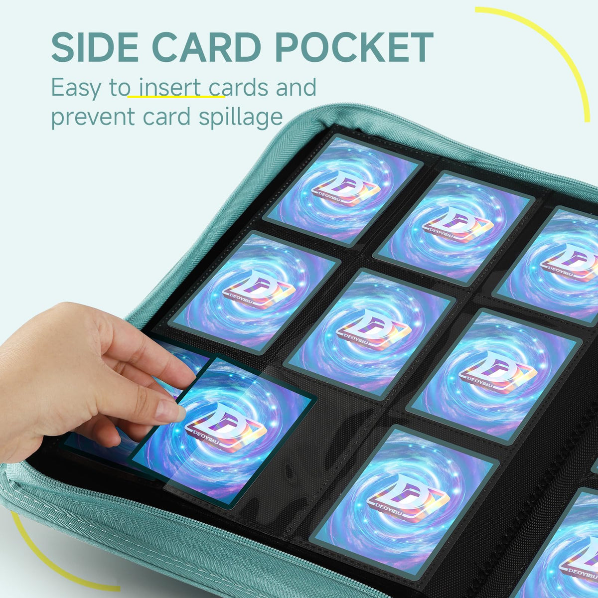 Zip closure preventing card spillage during transport and storage