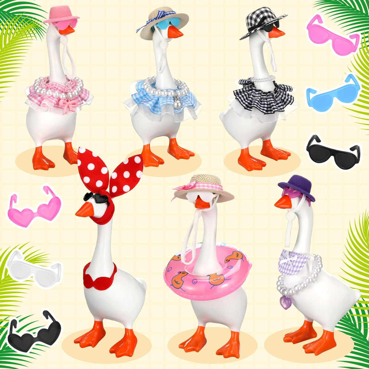 DERTE Goose with pearl necklace adds elegant charm to workspace.