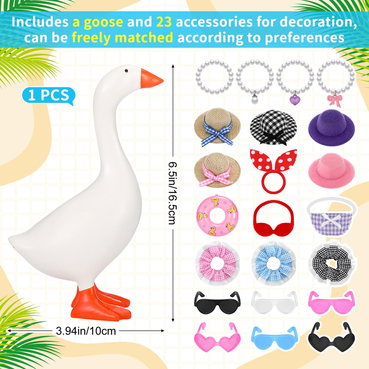 DERTE Goose with top hat outfit shown on desk for playful decor.