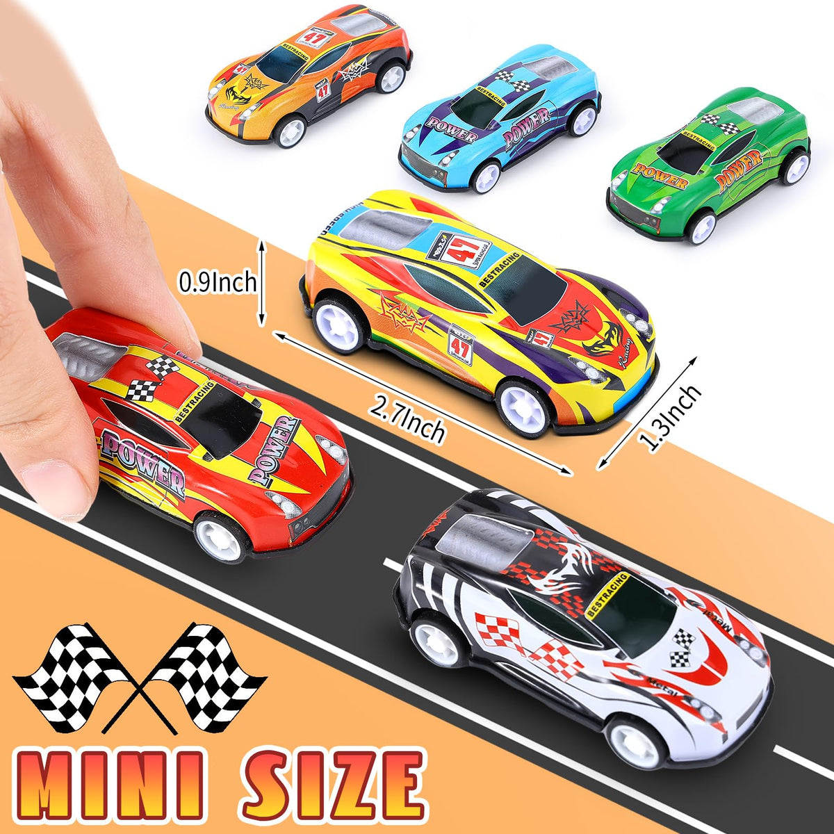 DERTE mini racing cars shown from the side to highlight their compact size.