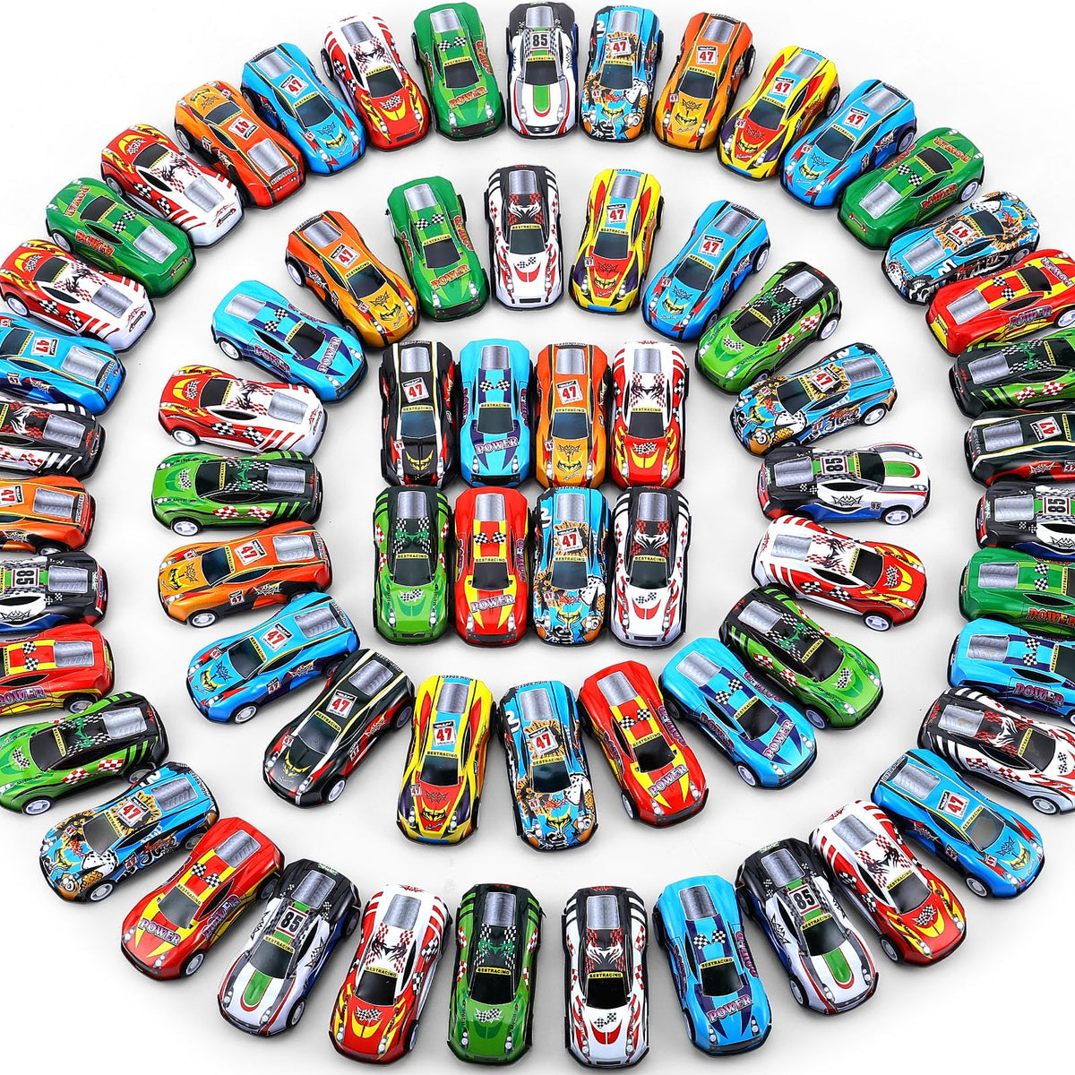 DERTE pull back cars bulk pack in bright colors ideal for party favors.