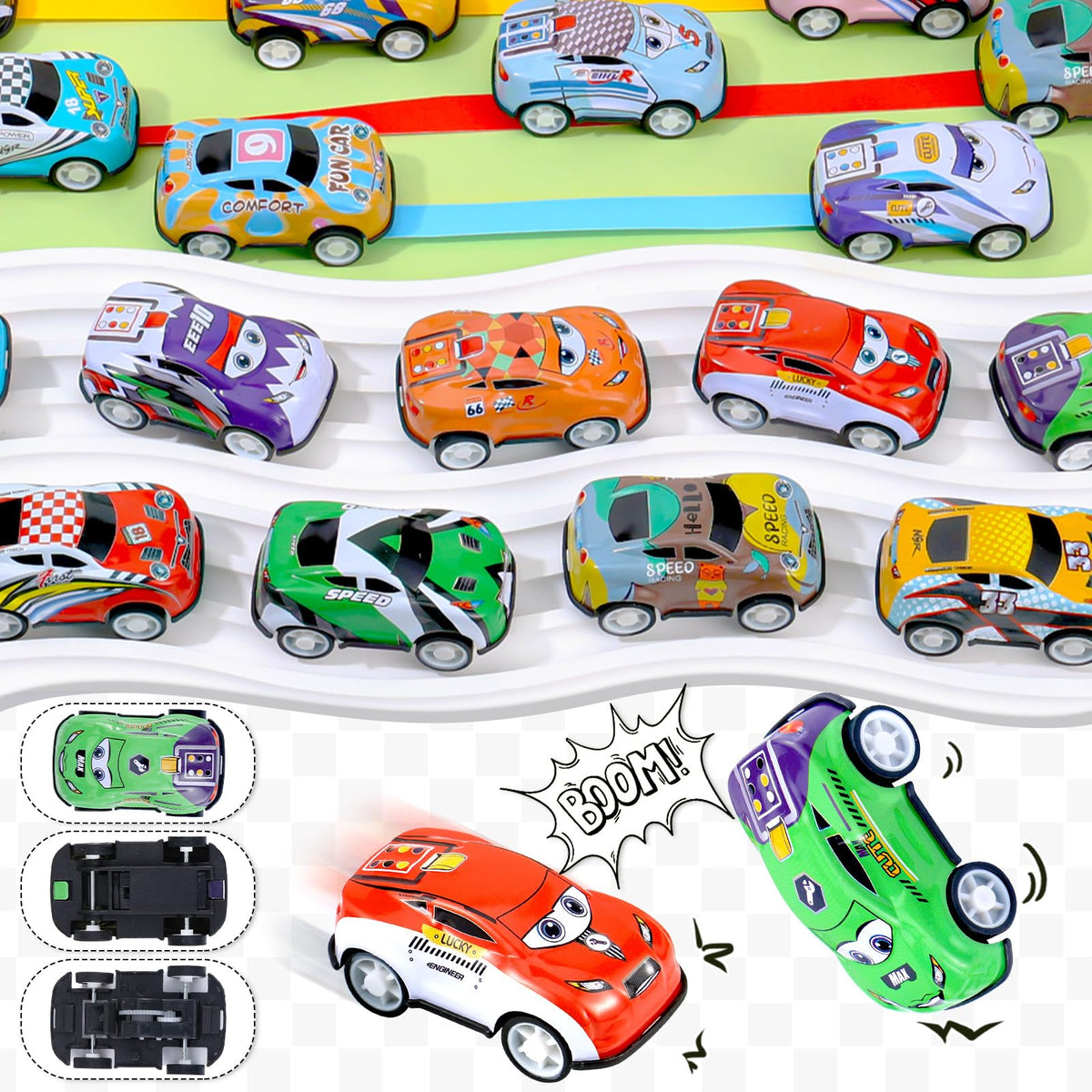 DERTE travel-friendly pocket-size cars fit in a bag for on-the-go fun.
