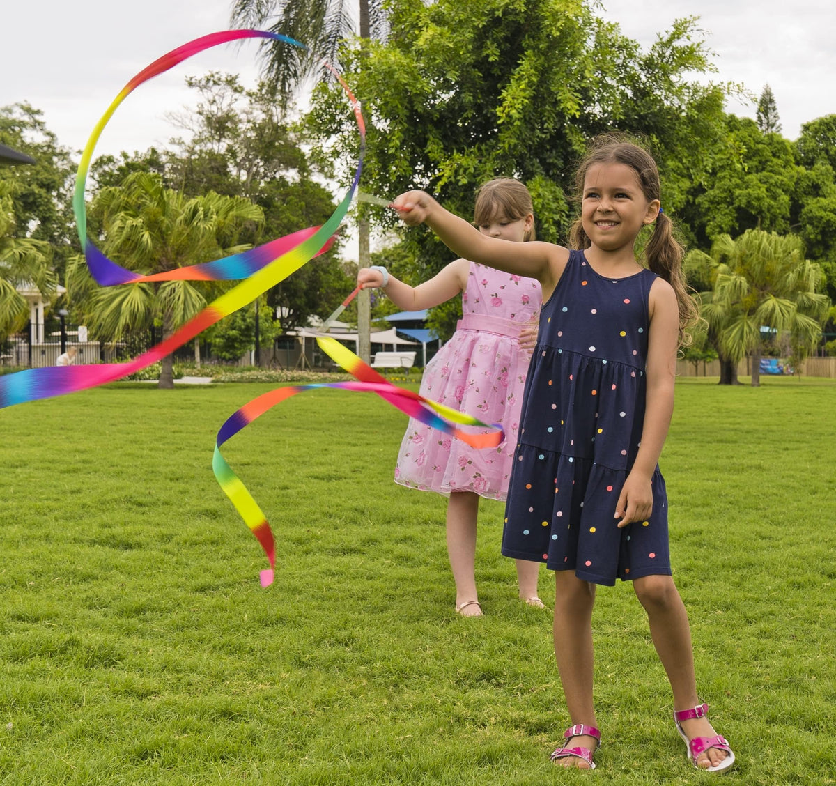 Dervea rainbow wand with anti-slip handle supporting energetic routines.