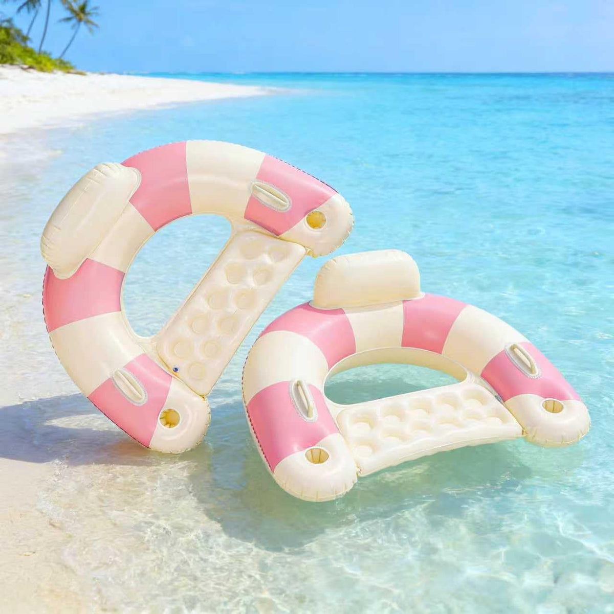 Desami pool float features built-in cup holders for drinks on the water.