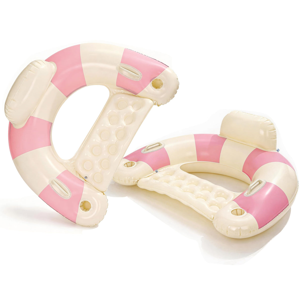 Desami pool float with stripe seat and backrest for comfortable lounging.