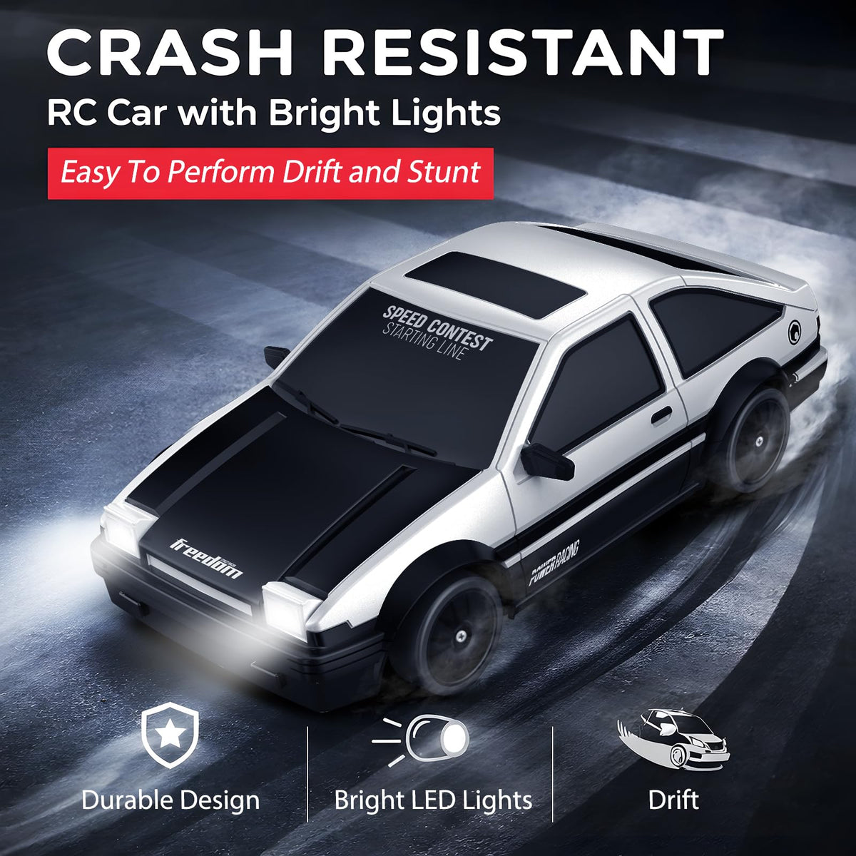 Desdoni drift and racing tires included for versatile grip.