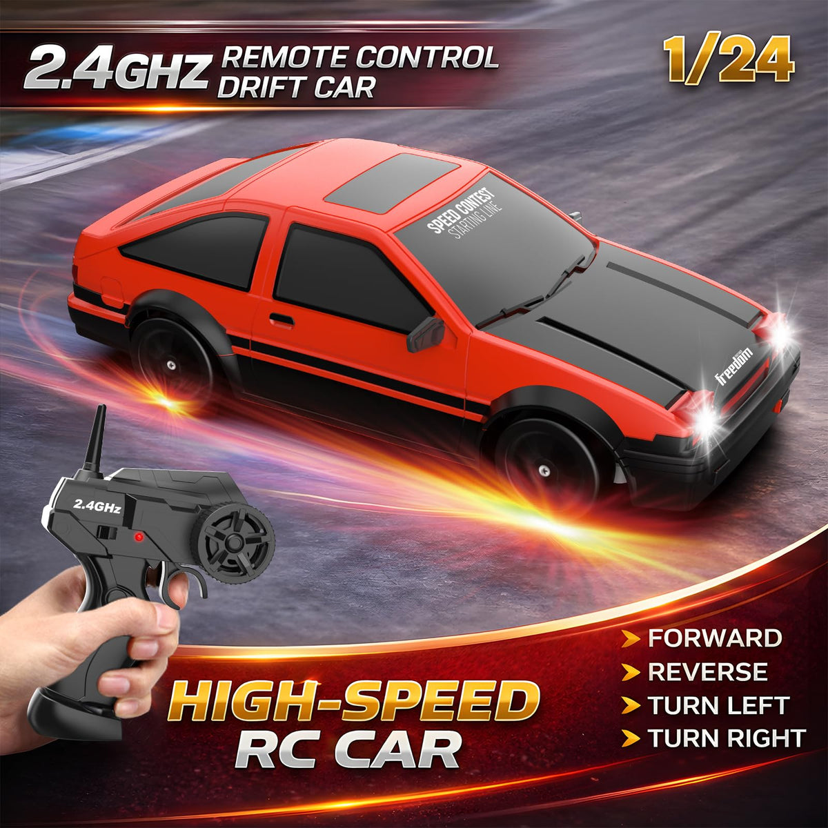 Desdoni RC drift car side profile showing compact 1:24 scale