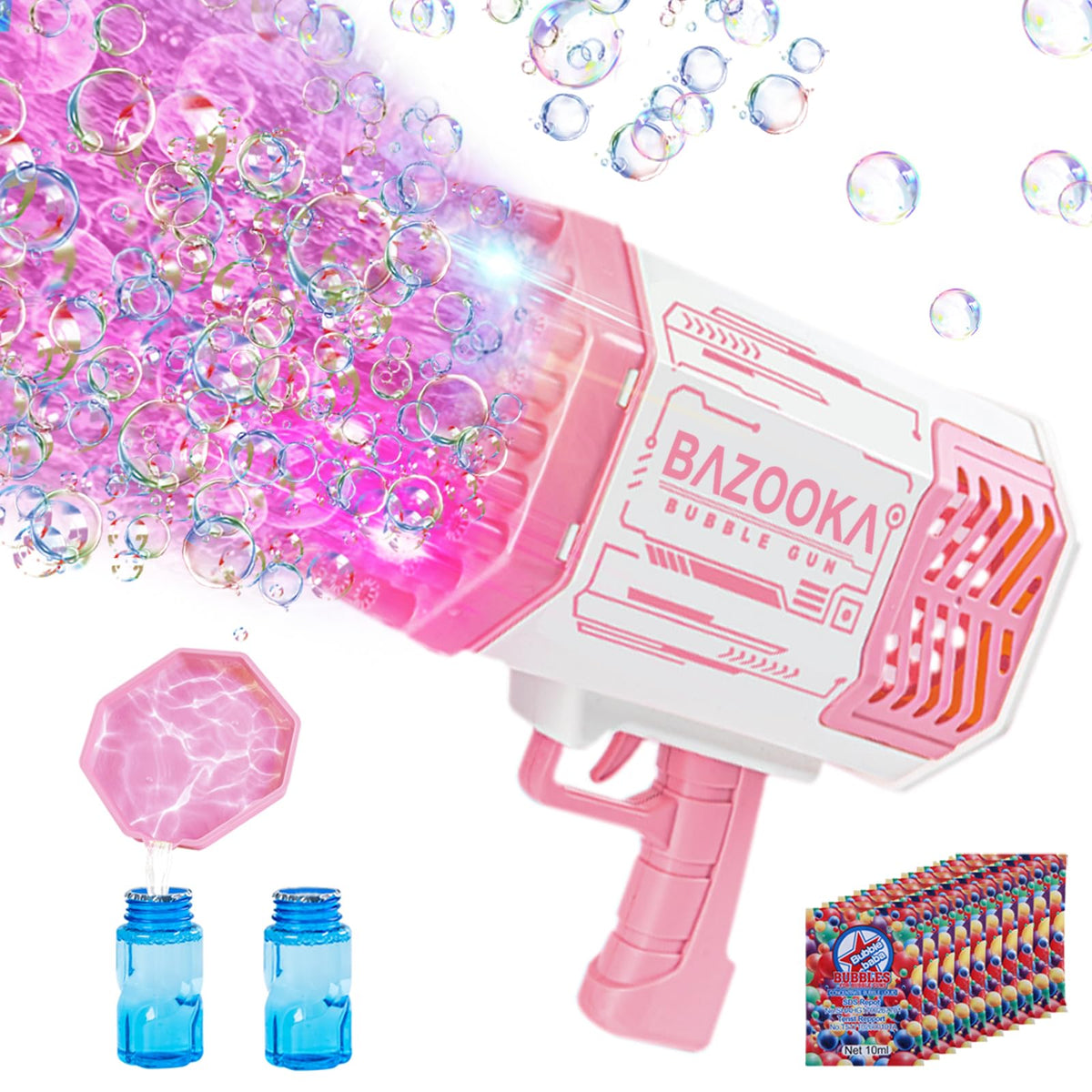 Deserthome Bubble Gun with 69 holes lights up, ideal for vibrant outdoor play.