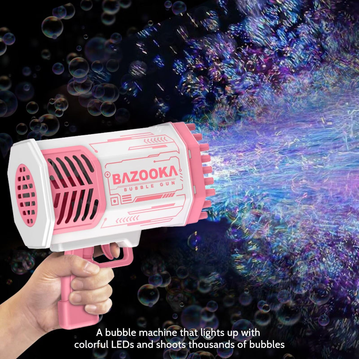 Deserthome LED bubble gun delivers colorful light-up action at dusk.