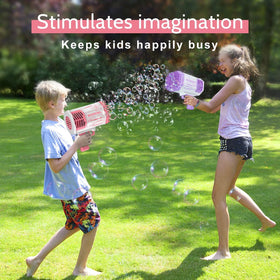 Deserthome kids bubble storm gun creates a magical scene for parties.