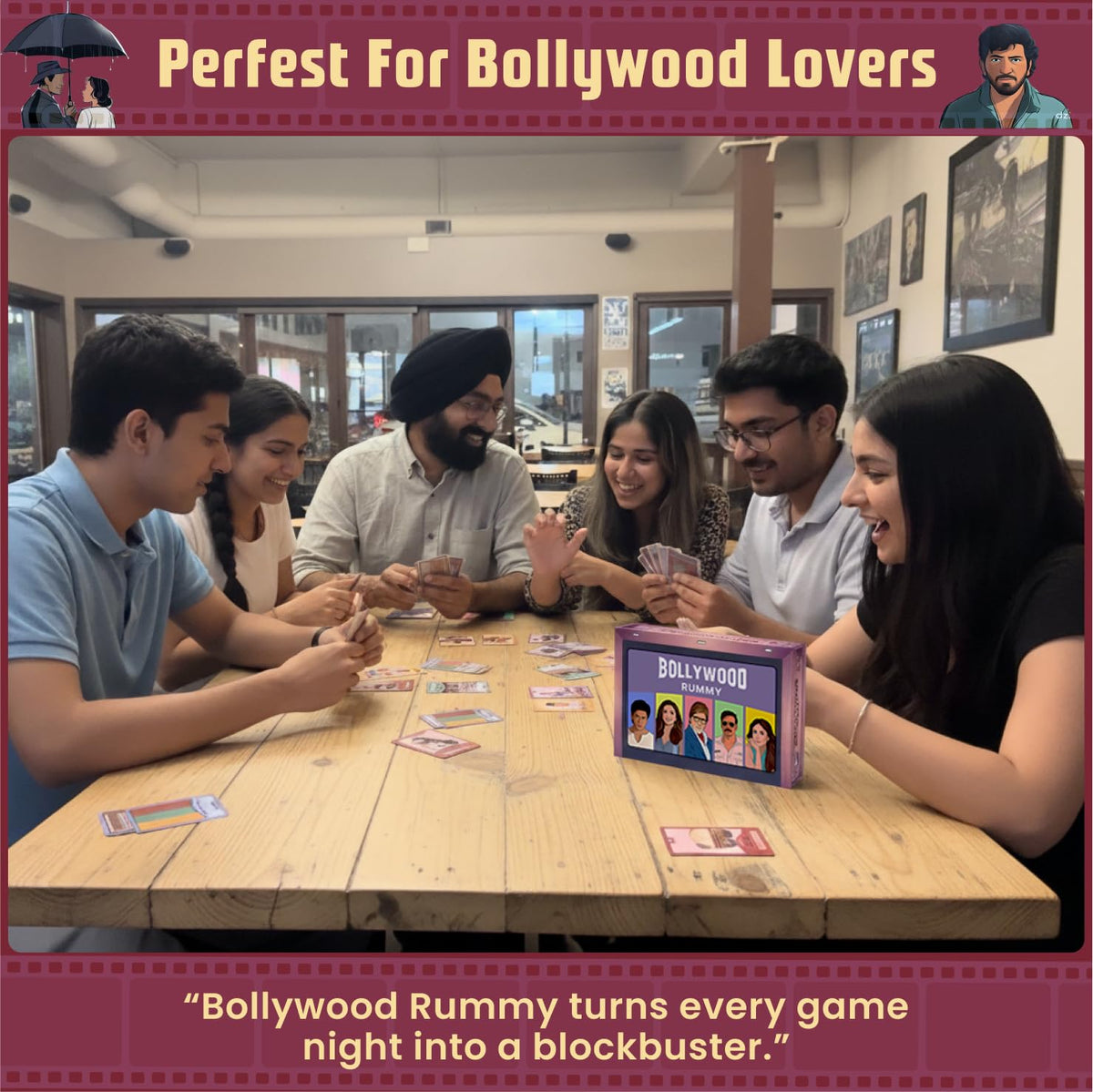 DESI BOARD GAMES Bollywood Rummy scene change card refreshes the center row.