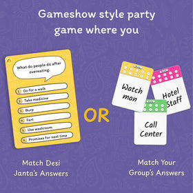 Desi Feud question cards laid out for lively group guessing.