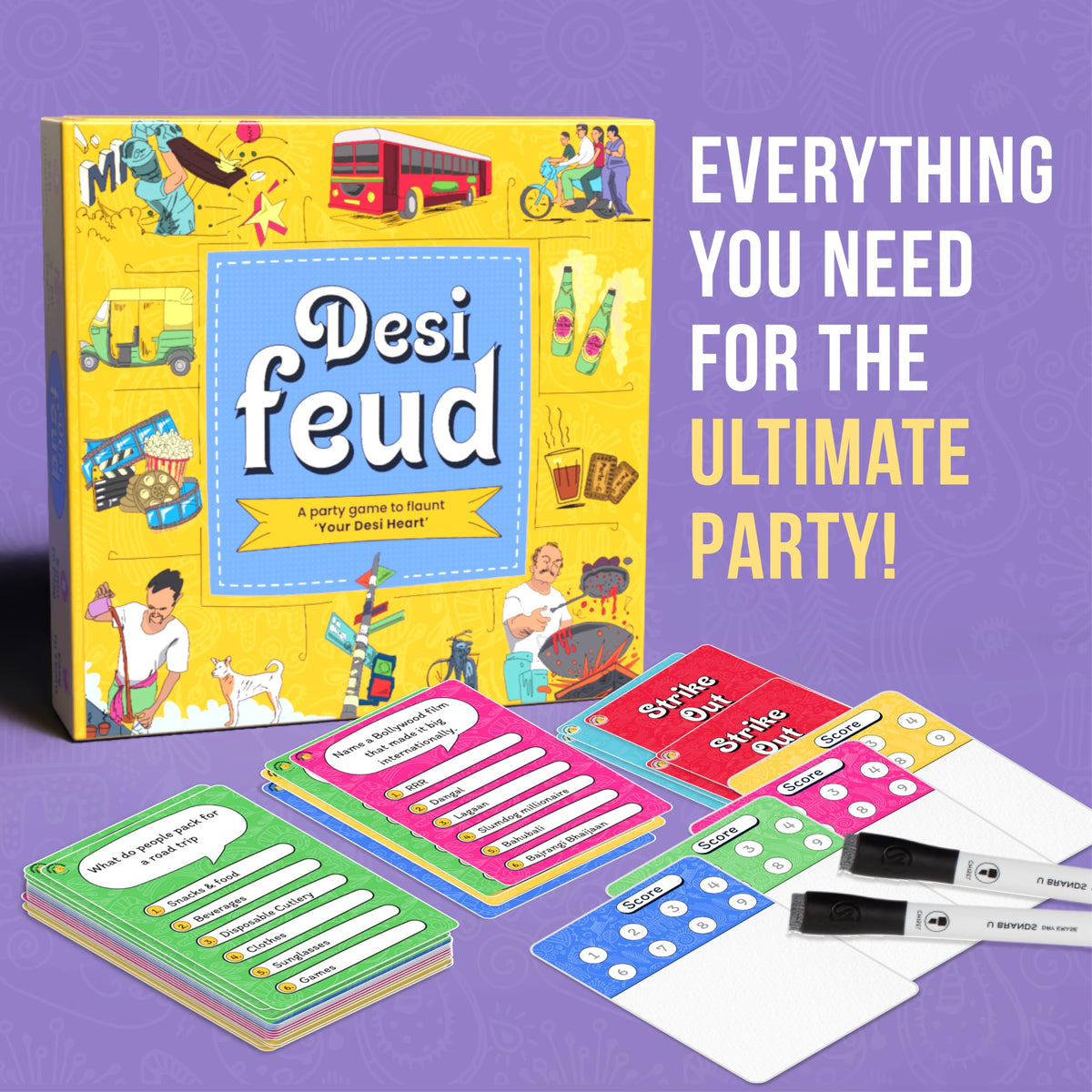 Desi Feud portable storage tray keeps components organized.