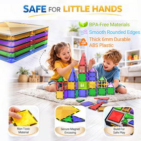 Desire Deluxe magnetic tiles show vibrant colors for sensory, daylight, or light-table exploration.