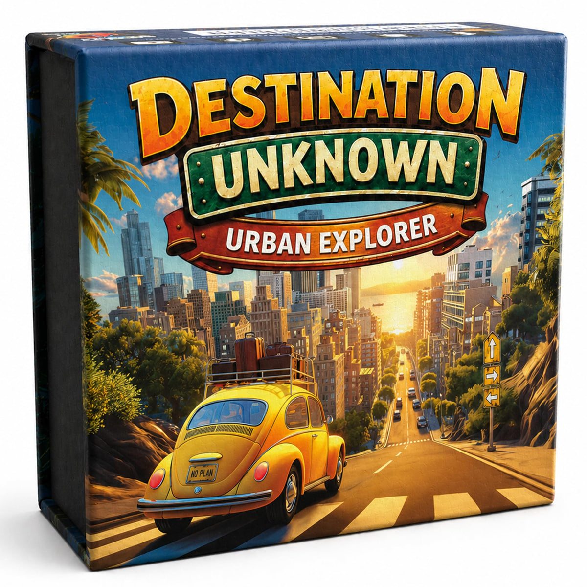 Destination Unknown urban-explorer-deck shown in car to spark spontaneous road trip adventures