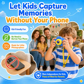 Desuccus Kids Camera features a rechargeable battery for cordless play.