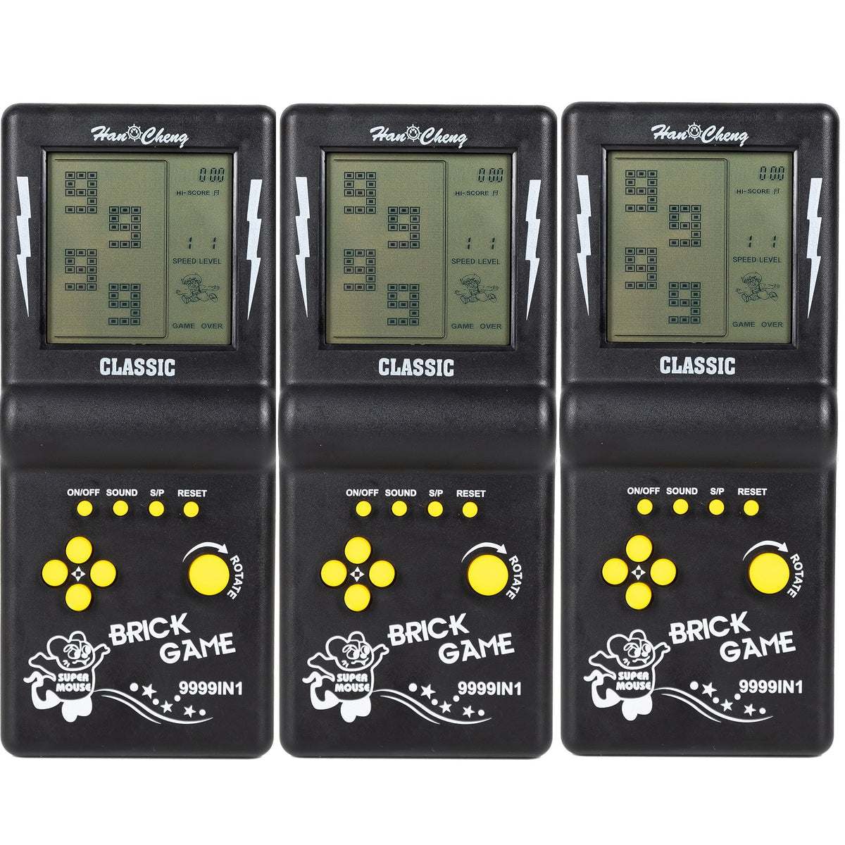 Desyeryamimi 3pcs black handheld brick game console with 3.5-inch screen for portable retro fun.