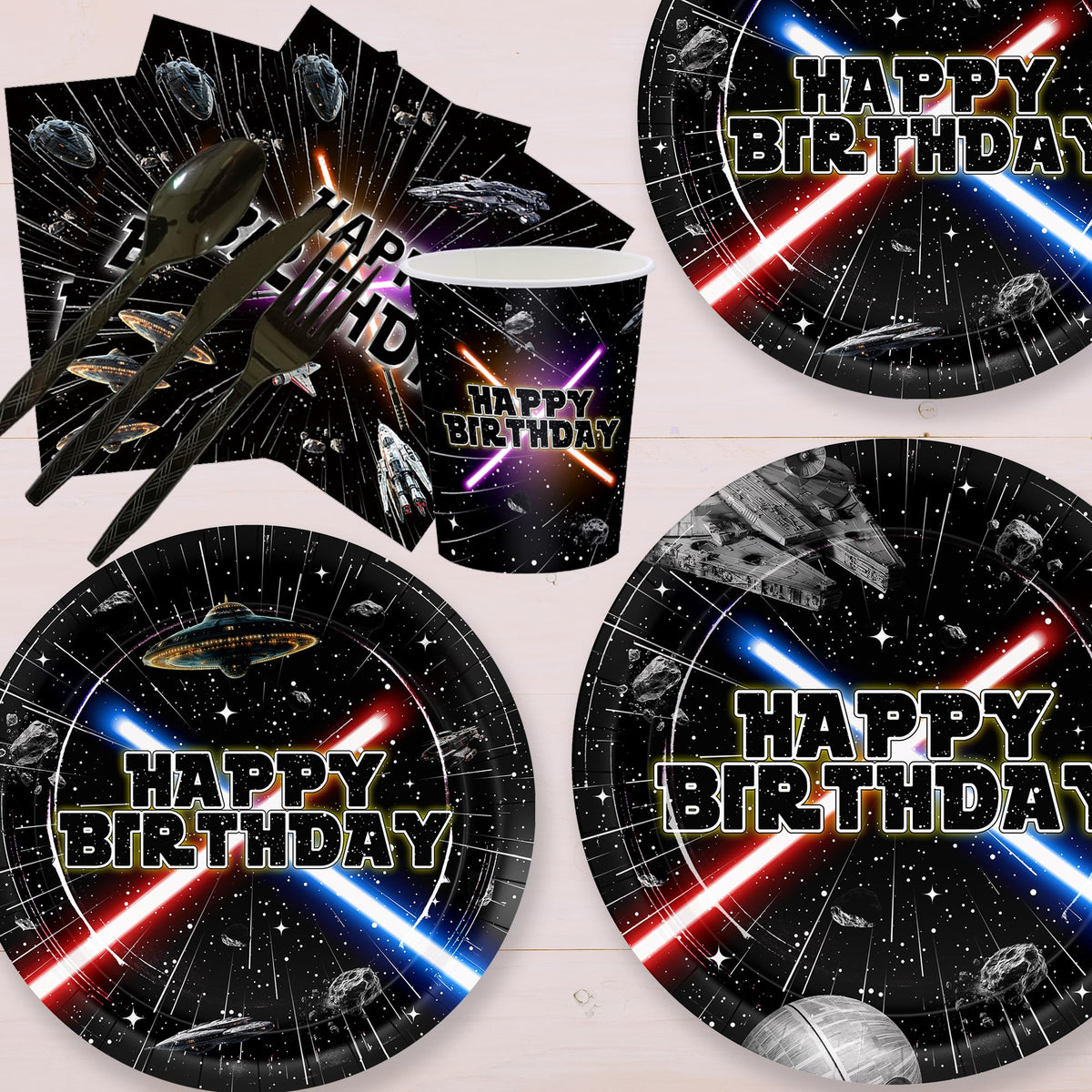 Detanpoly galaxy tableware full set for a complete party upgrade.