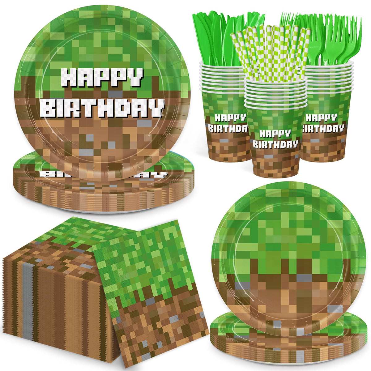Detanpoly Pixel plates and napkins 24pc for vibrant kids party setup