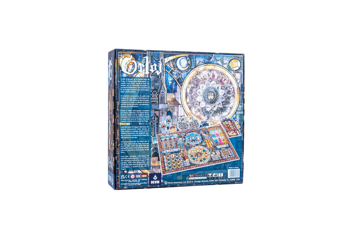 Devir Orloj: all game components arranged in the box for a complete setup.