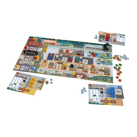 Devir White Castle clan figures on the board illustrating worker placement decisions