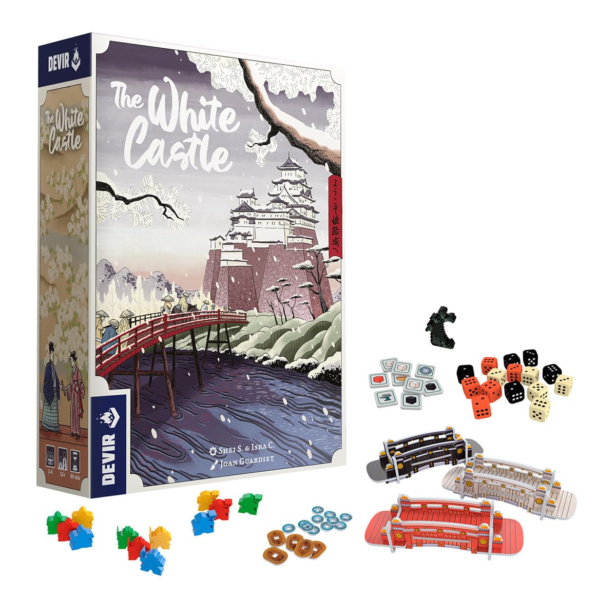 Devir White Castle dice and action tokens in play for tactical choices