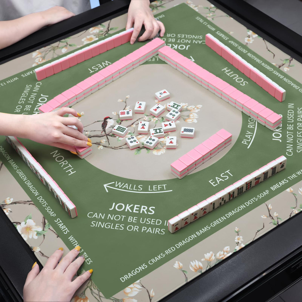 DEVPNR mahjong mat's floral design enhances table settings and gifting appeal.
