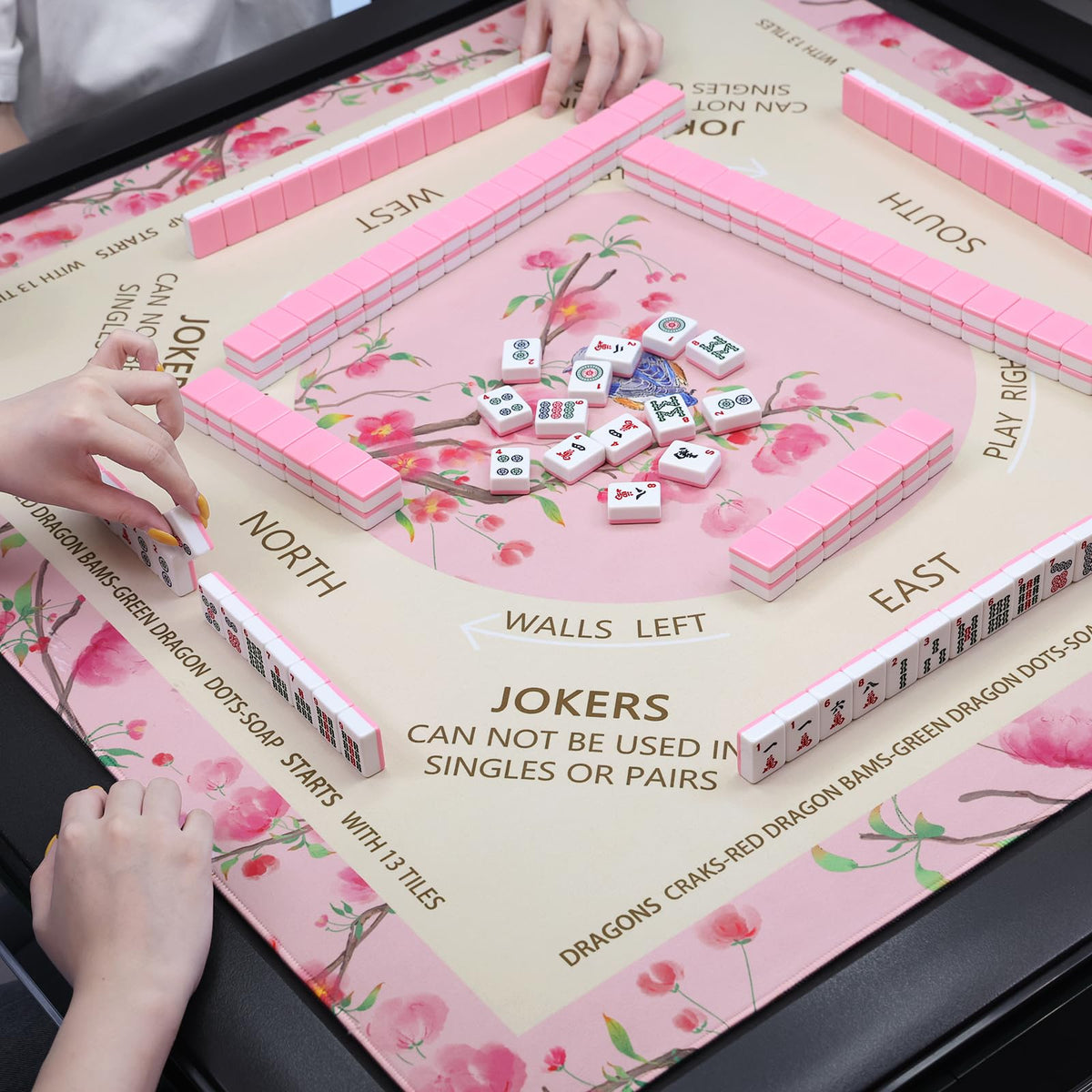 Versatile mat for Mahjong, poker, cards, and board games.