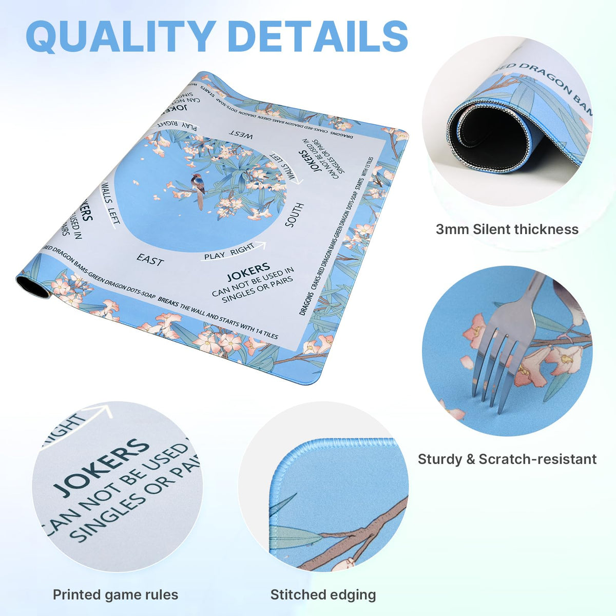 DEVPNR mat with noise-absorption backing reduces tile clatter.