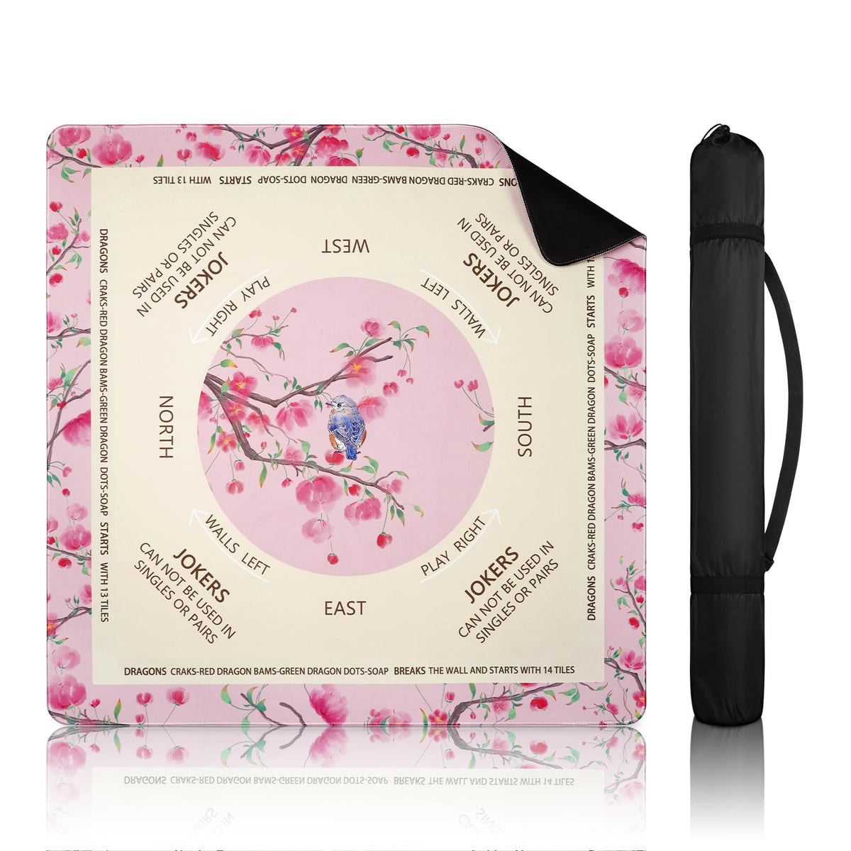 DEVPNR Mahjong Mat with on-surface rules for quick reference.