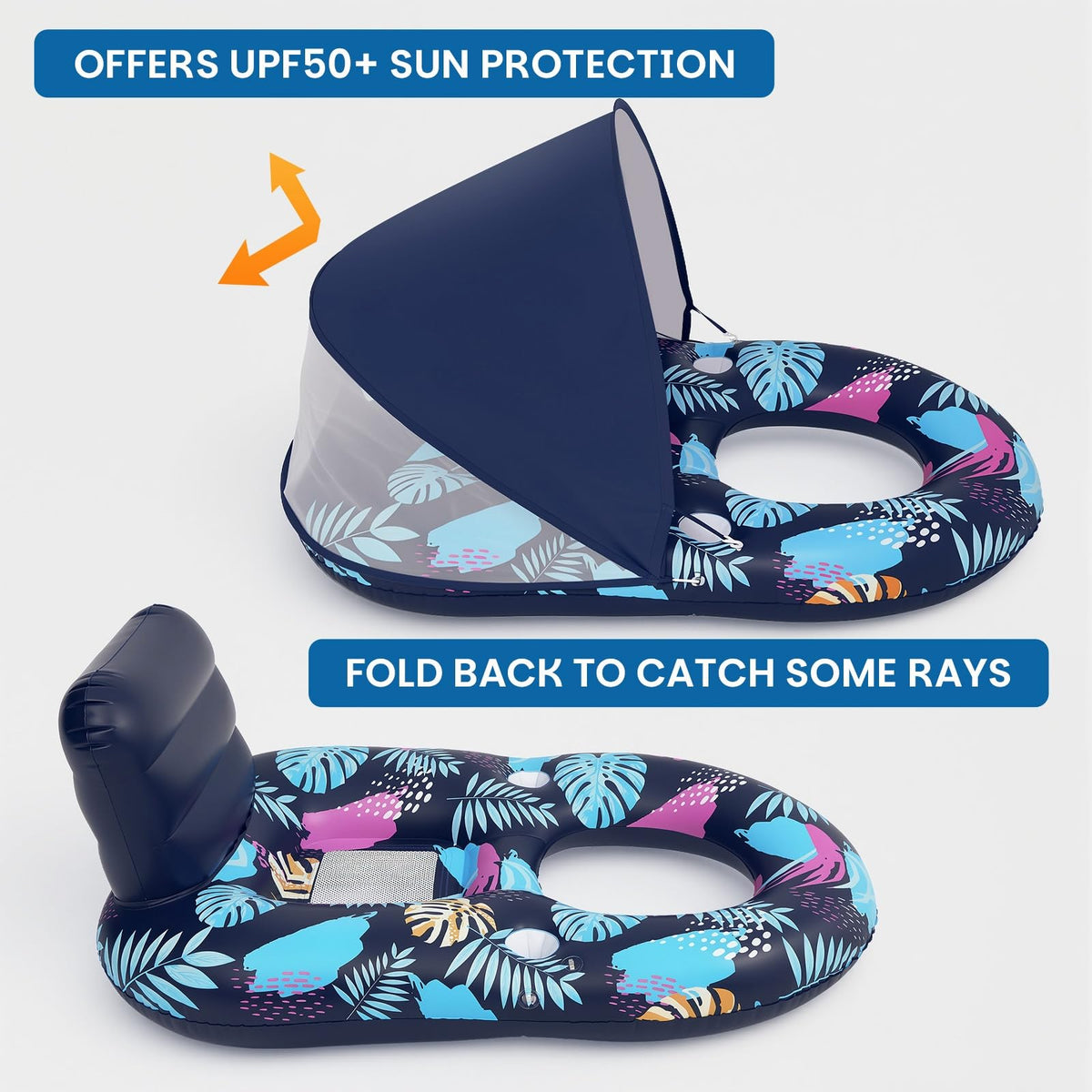 Deyhoc pool float with ergonomic backrest and footrest for extended comfort.