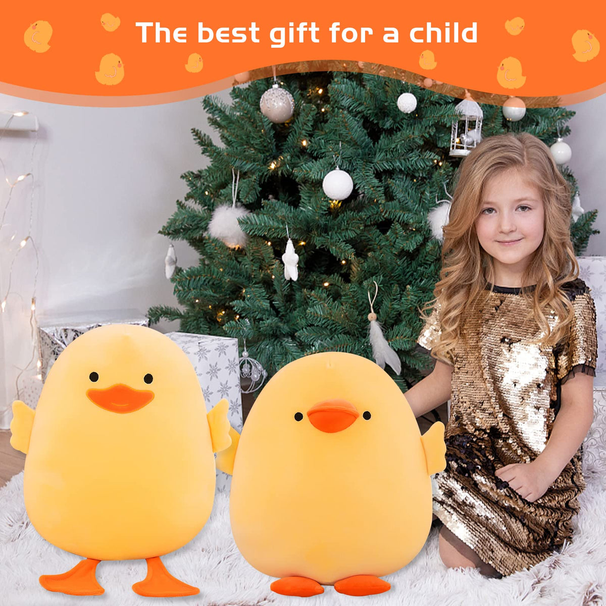 DEYI plush duck side view, plush material and squeezable texture for play