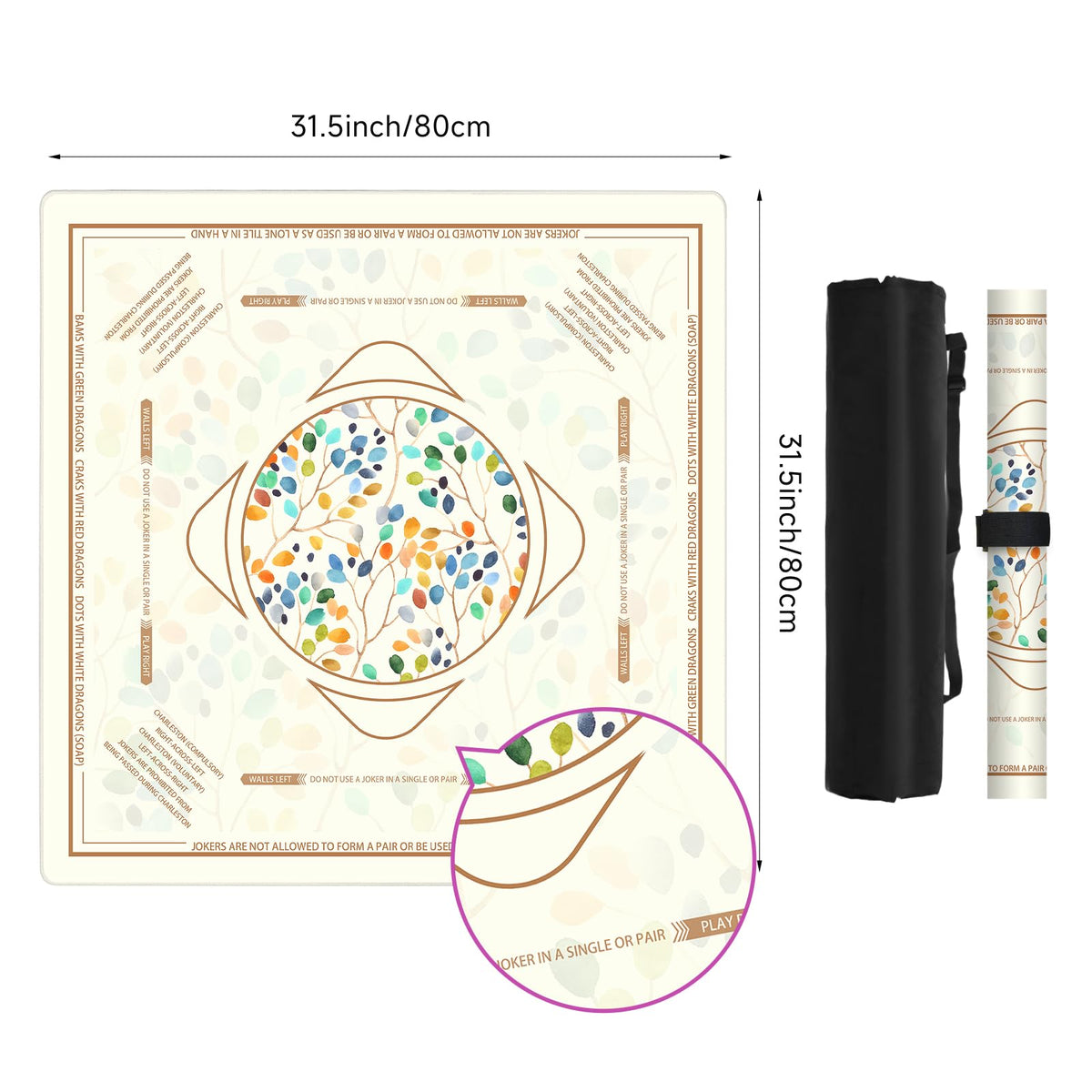 Non-slip backside of Deyimmei Mahjong Mat helps keep pieces quiet and preserves the table
