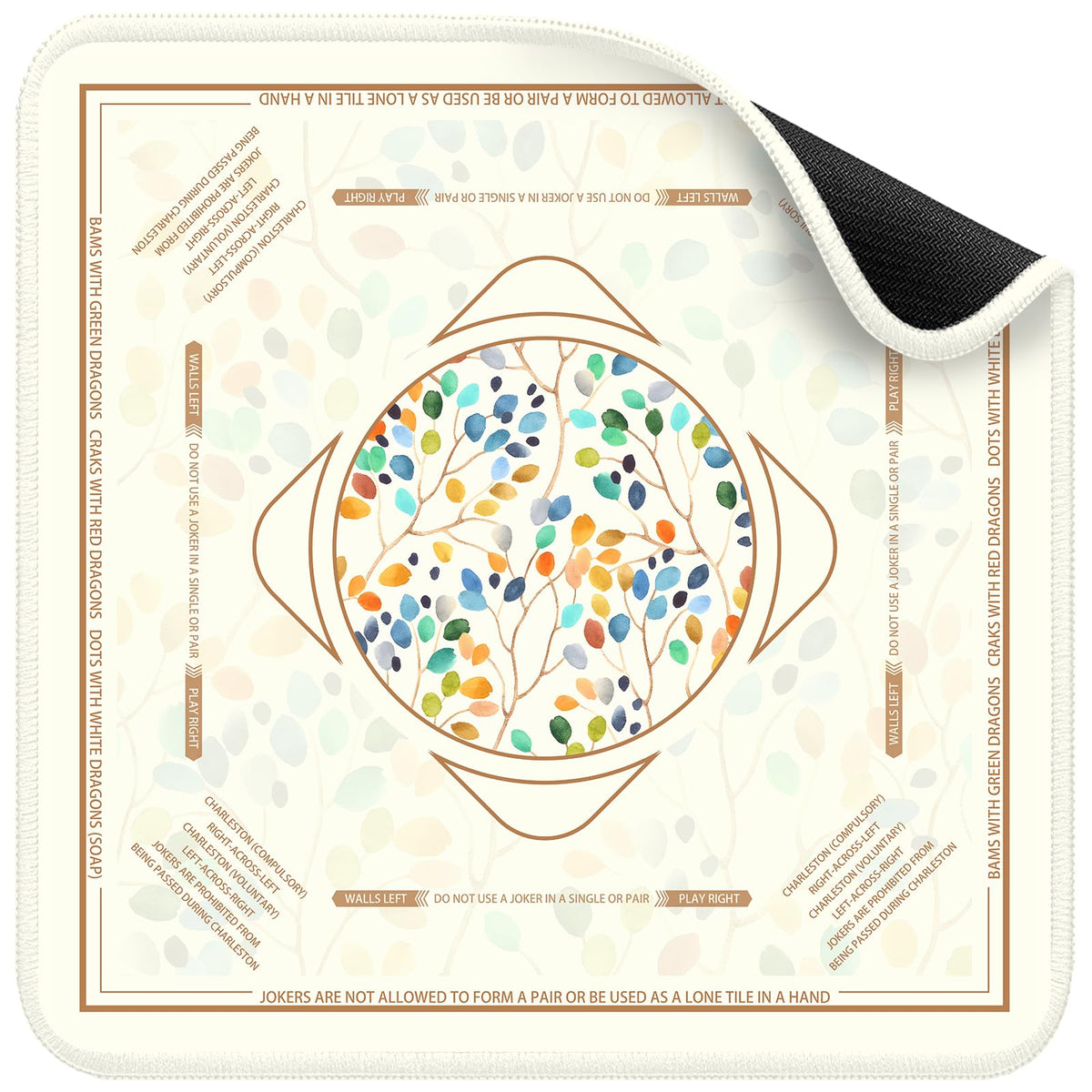 Deyimmei Mahjong Mat on table, open view shows generous square surface for games