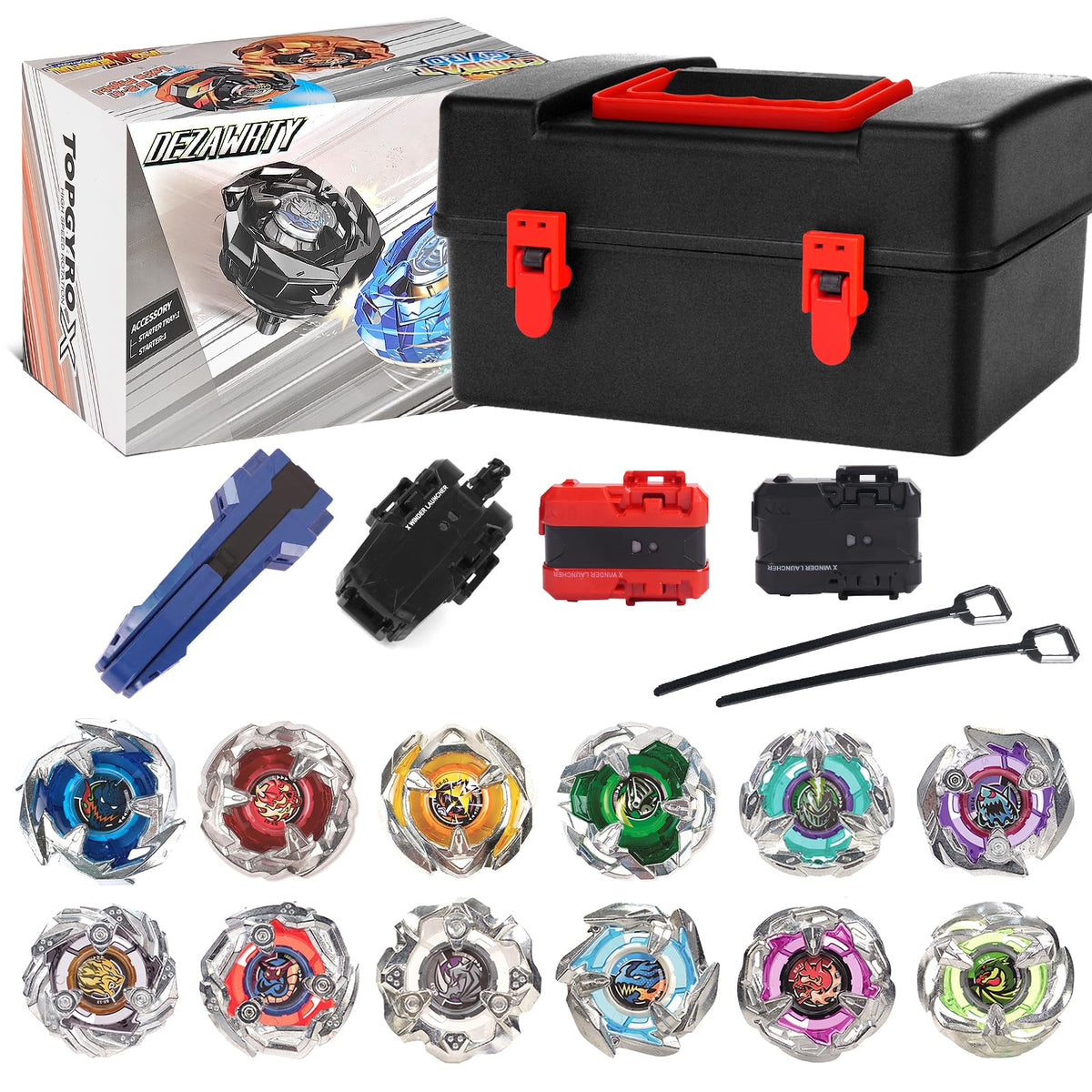 DEZAWRTY Gyro X battling blade set with twelve tops ready for action