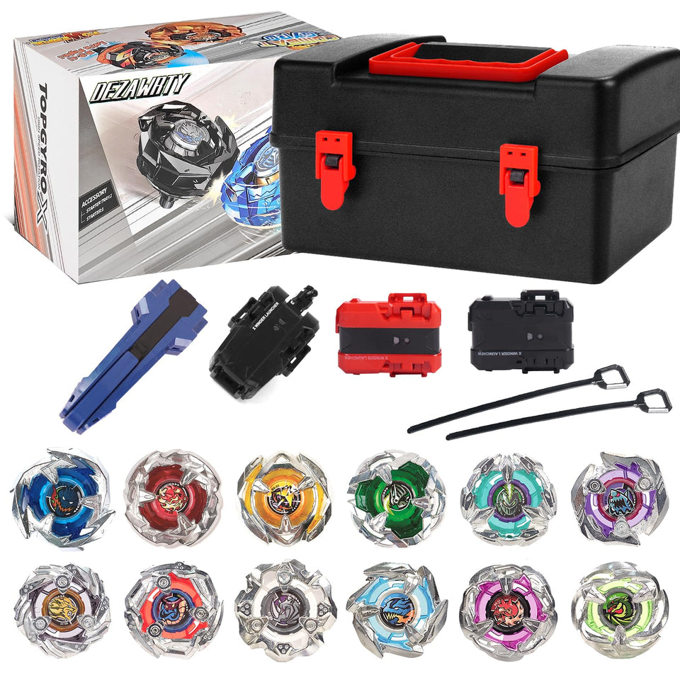 DEZAWRTY Gyro X battling blade set with twelve tops ready for action