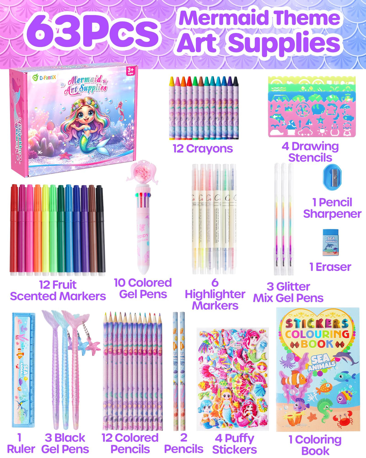 D-FantiX 63-piece arts kit neatly organized for budding artists.