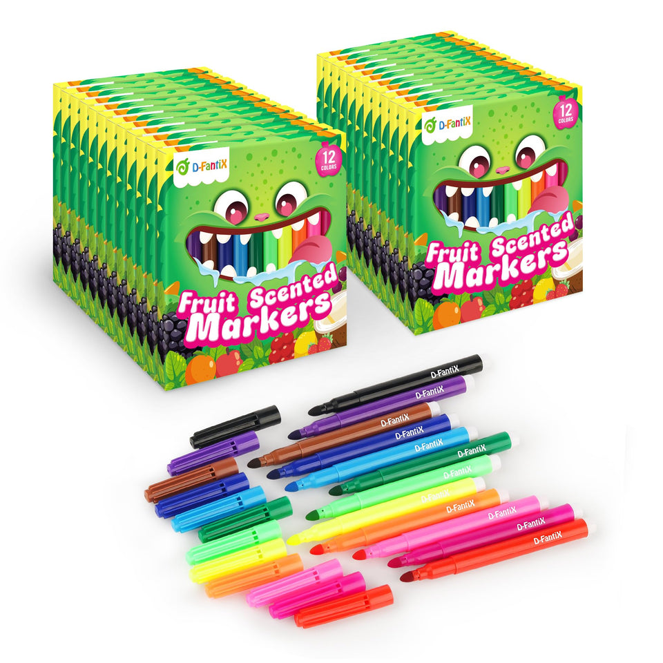 D-FantiX fruit-scented markers 24-pack with twelve colors for classroom art