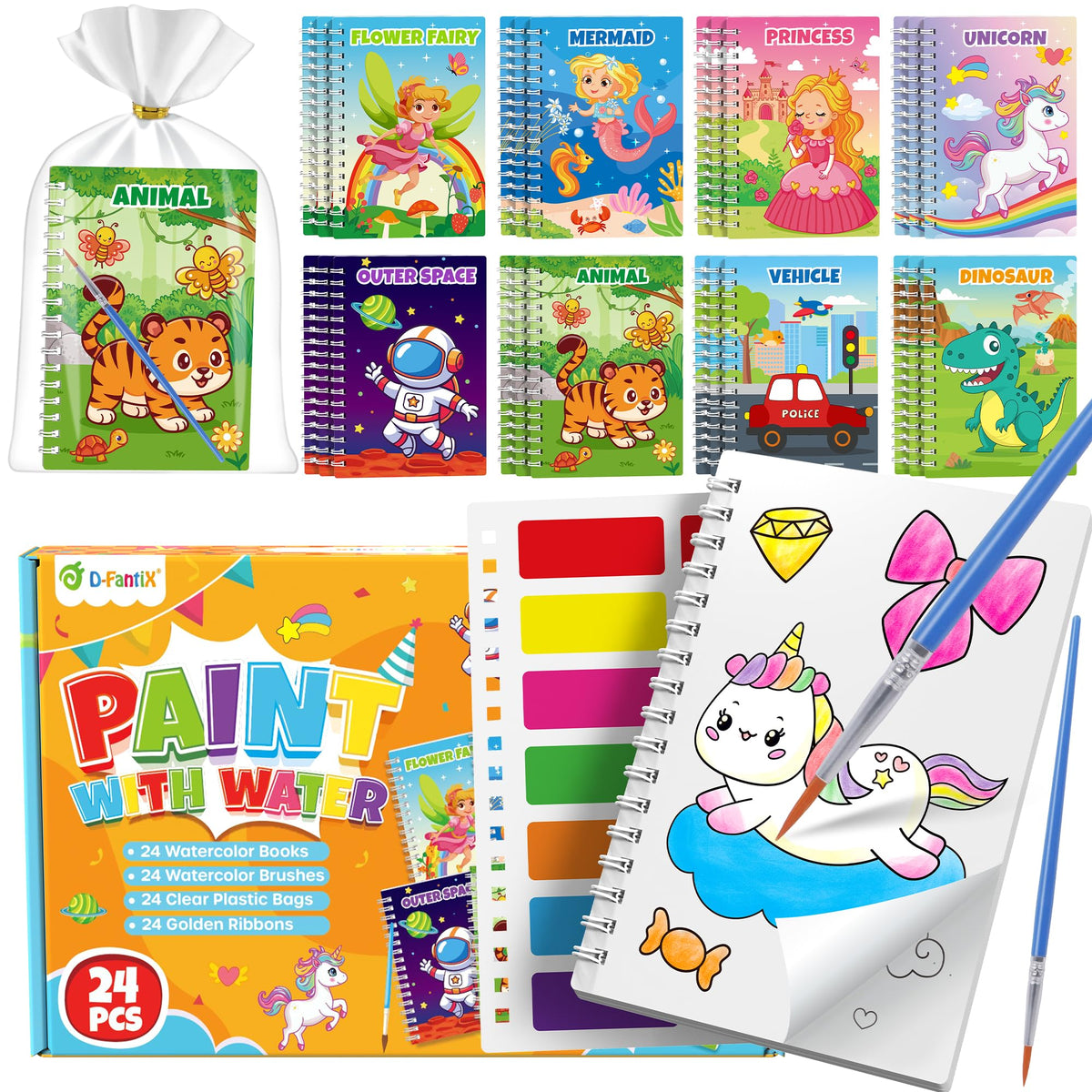 D-FantiX paint with water books cover shows vibrant art for mess-free creativity