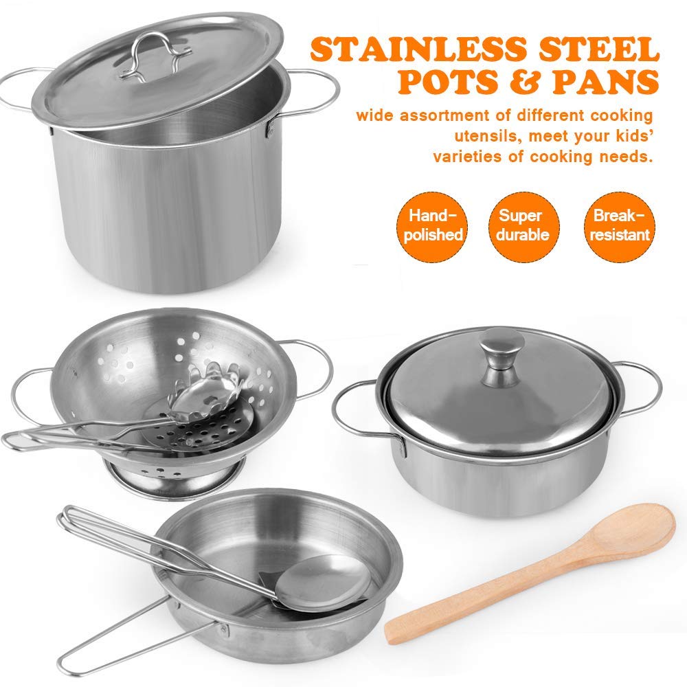 D-FantiX stainless steel pan with lid for realistic kitchen play
