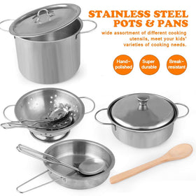 D-FantiX stainless steel pan with lid for realistic kitchen play
