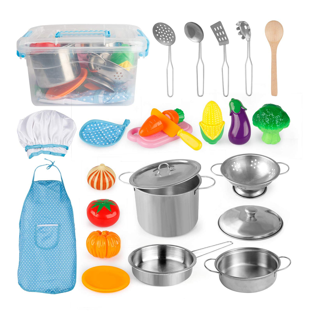 D-FantiX stainless pot with lid for durable pretend cooking and serving