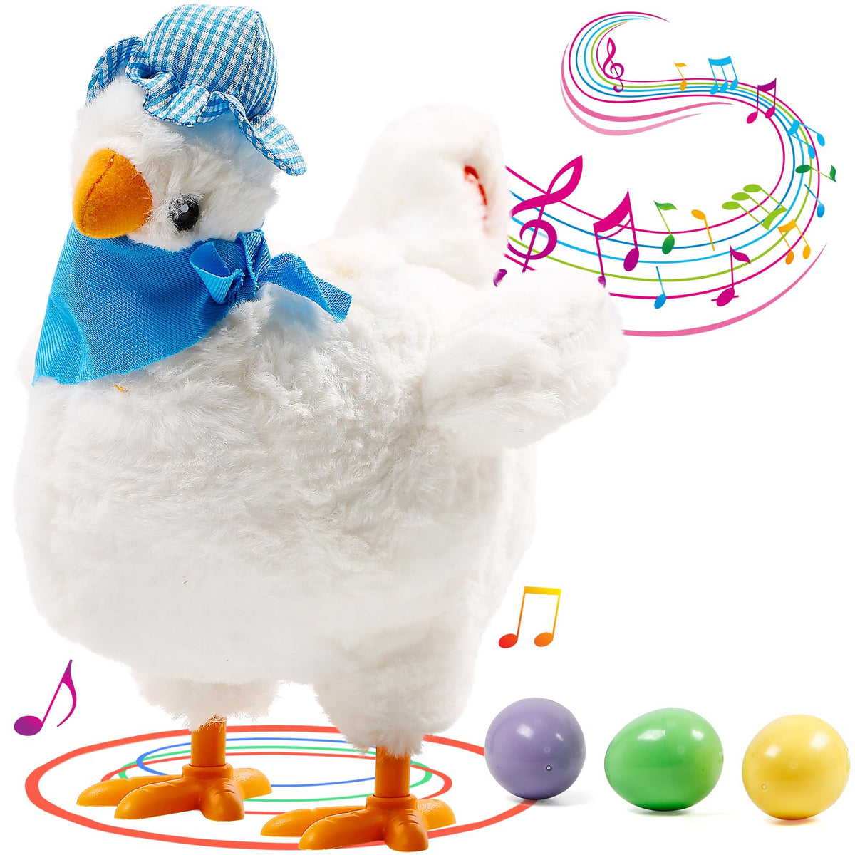 dgdgcool Easter eggs chicken toy with soft plush and egg-laying action.