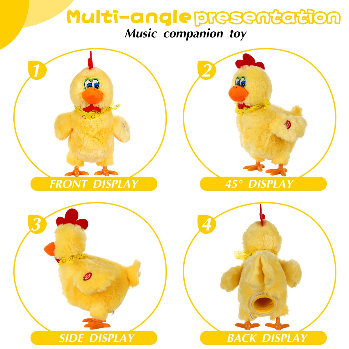dgdgcool Fluffy chicken plush toy, simple setup without batteries.