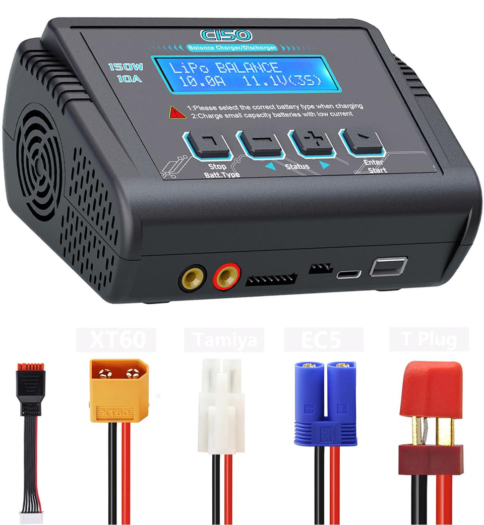 Dght Lipo Battery Charger front view, compact and ready for on-the-go RC sessions.