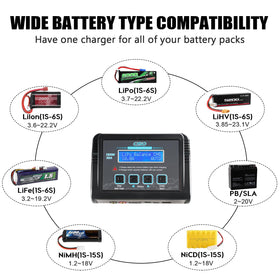 Dght Lipo Charger with XT60 connector supported for quick setup with popular RC packs.