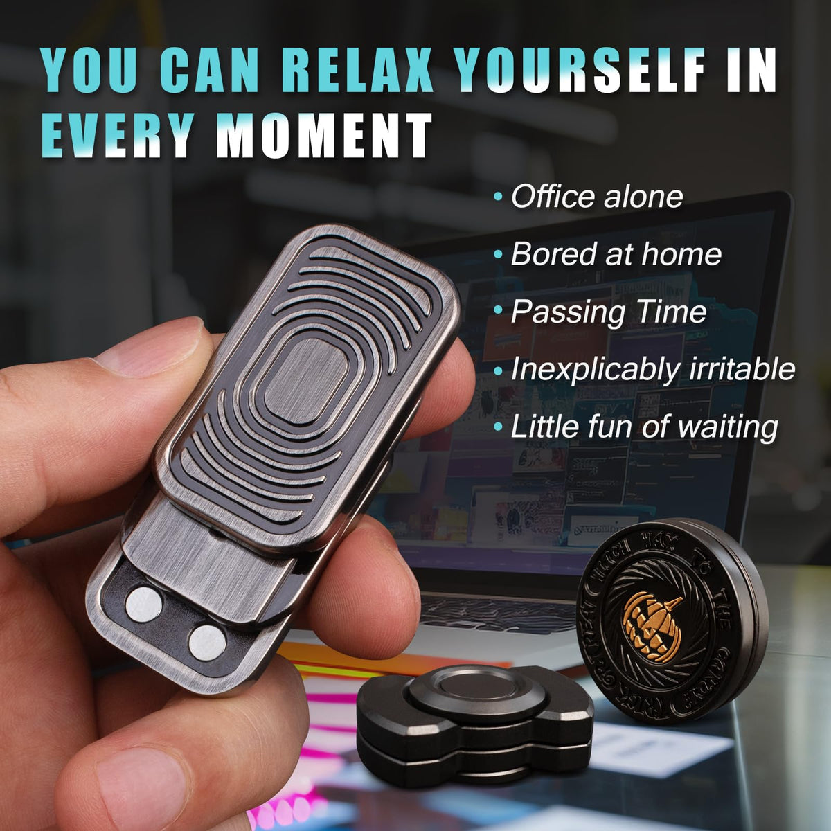 D.G.PLAYER fidget toys set on desk aids stress relief during meetings.